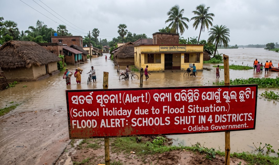 Flood Alert: Schools Shut in Four Odisha Districts as Rising Rivers Trigger Safety Measures